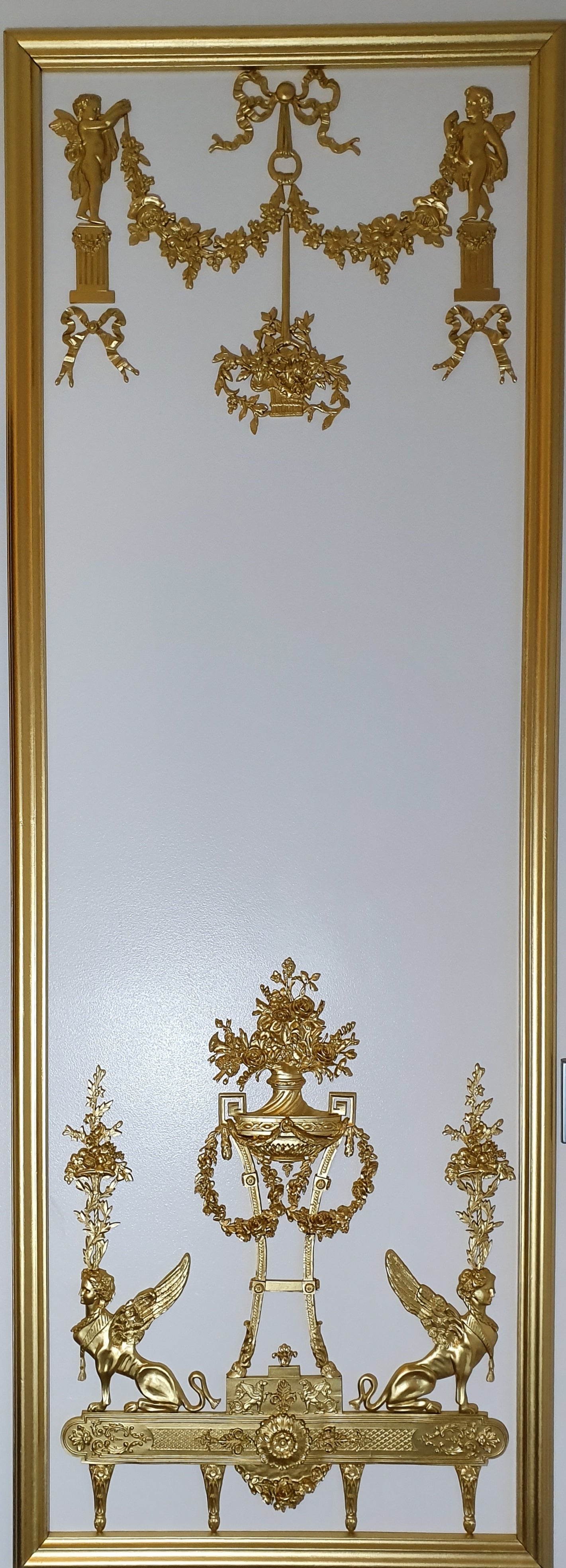 1 DECORATIVE ANTIQUE LOUIS XVI MARIE ANTOINETTE STYLE GILT OR WHITE WALL PANELLING PANEL (No115)