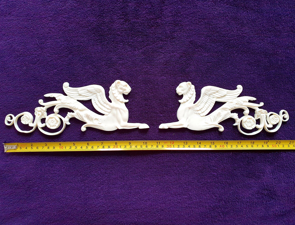 LARGE PAIR EMPIRE SPHINX GRIFFIN WALL MOULDING ONLAY APPLIQUE (No52)
