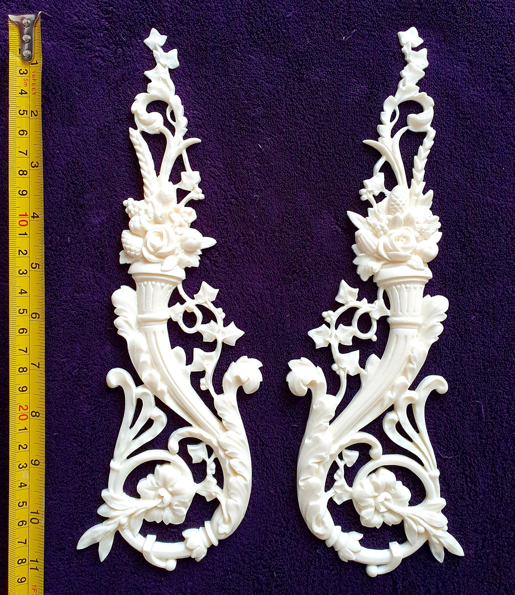 PAIR FRENCH ANTIQUE LOUIS XVI RESIN WALL DOOR MOULDING DECORATION (No29)