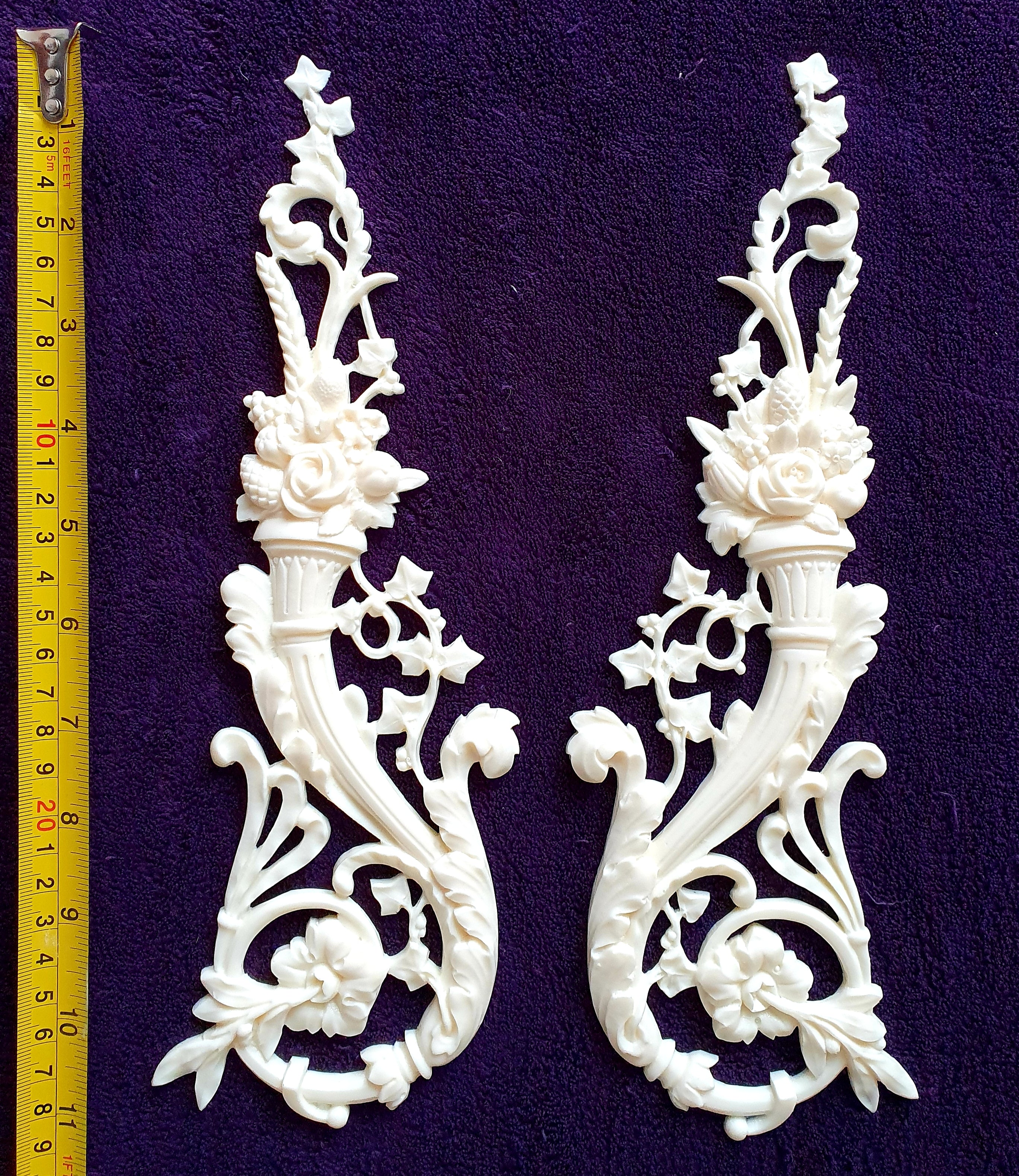 PAIR FRENCH ANTIQUE LOUIS XVI RESIN WALL DOOR MOULDING DECORATION (No29)