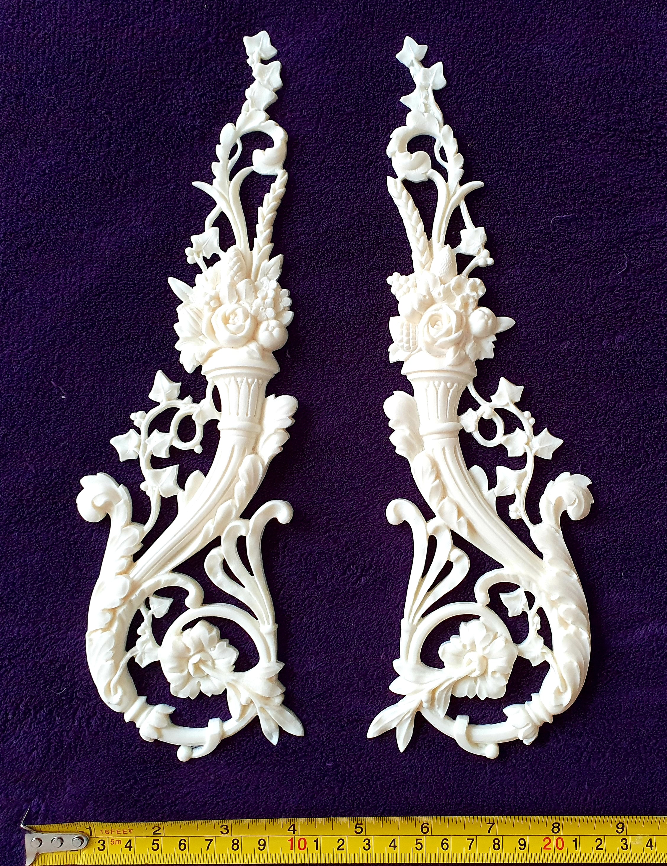 PAIR FRENCH ANTIQUE LOUIS XVI RESIN WALL DOOR MOULDING DECORATION (No29)
