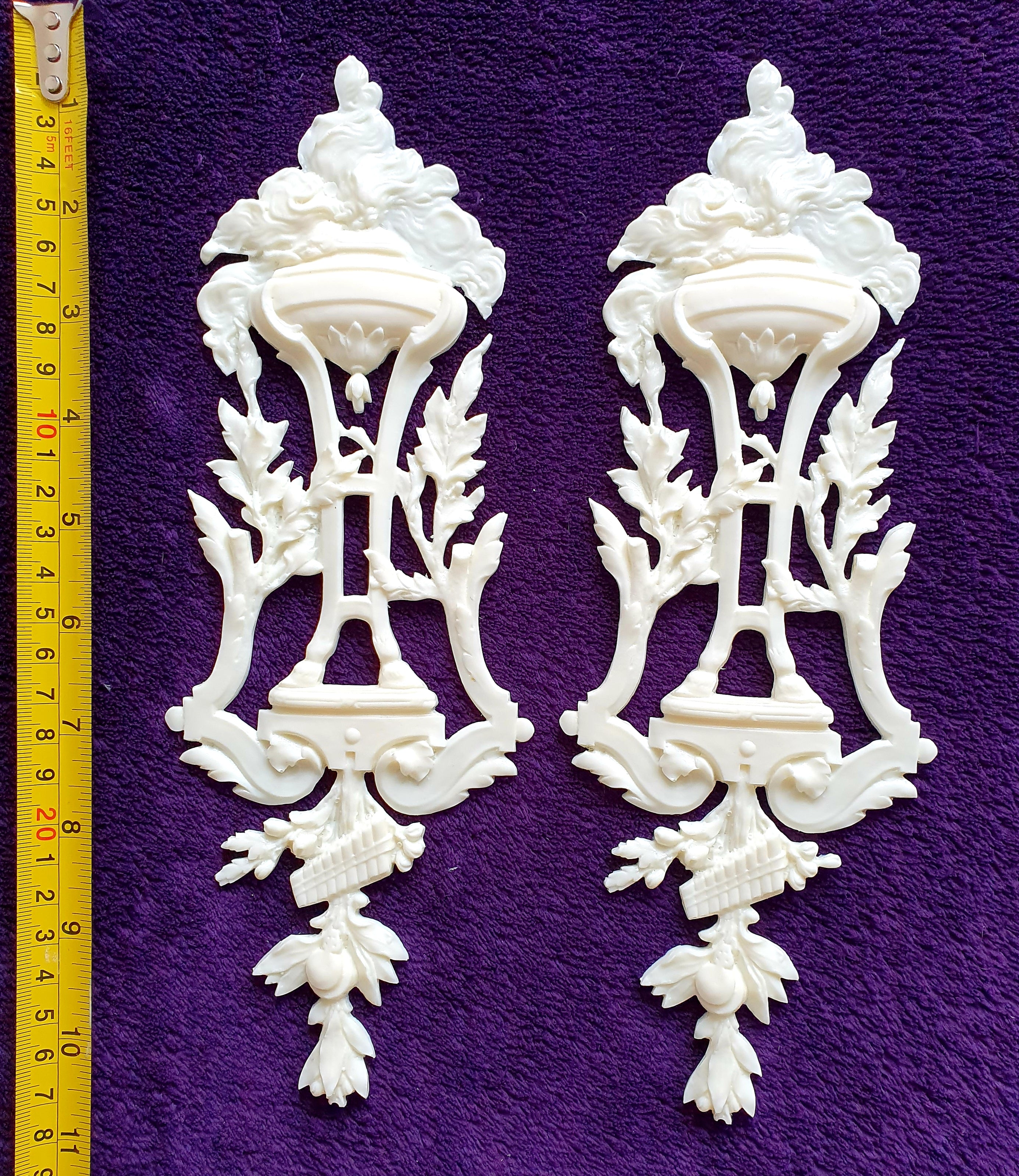 PAIR DECORATIVE MOULDING RESIN ONLAY APPLIQUE WALL MIRROR DECORATION (No35)