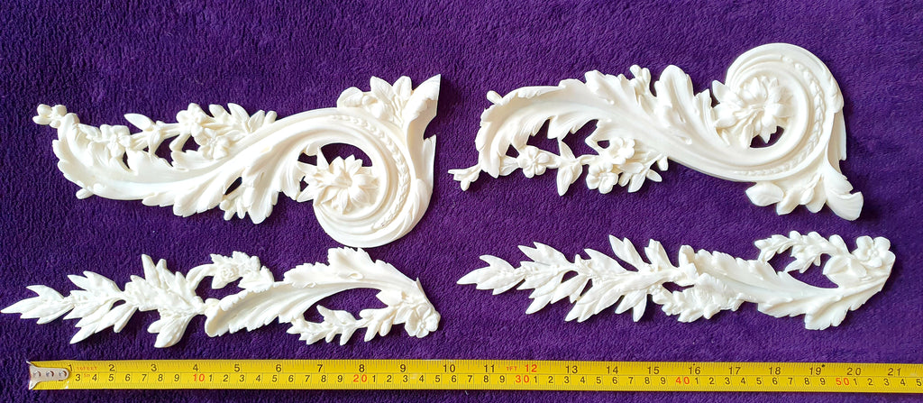 PAIR DECORATIVE MOULDING ANTIQUE ORNATE WALL OR FURNITURE DECORATION (No96)
