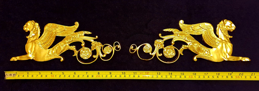 LARGE PAIR EMPIRE SPHINX GRIFFIN WALL MOULDING ONLAY APPLIQUE (No52)