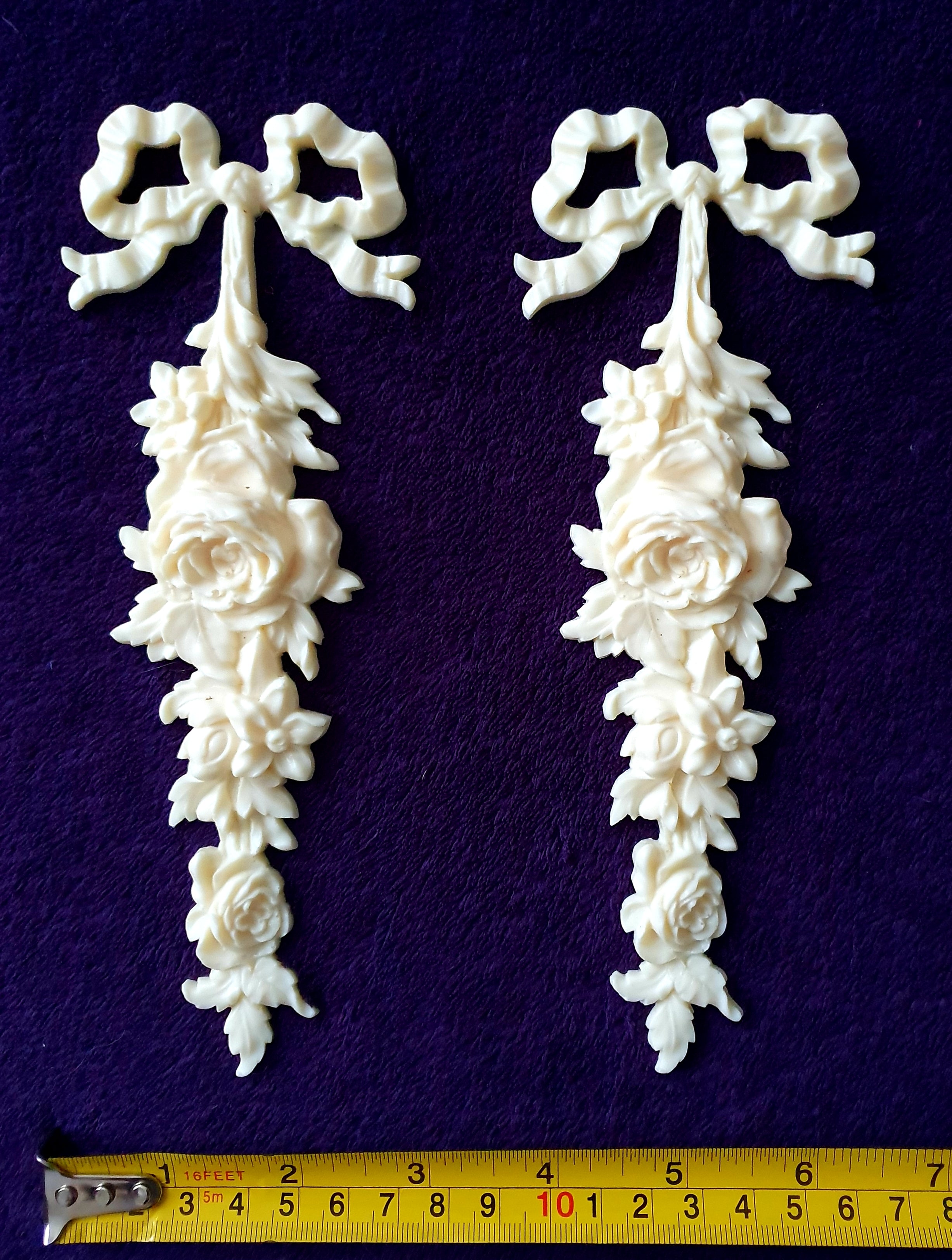 PAIR DECORATIVE FLORAL SWAG DROP ONLAY MOULDING WALL FURNITURE DECORATION (No119)