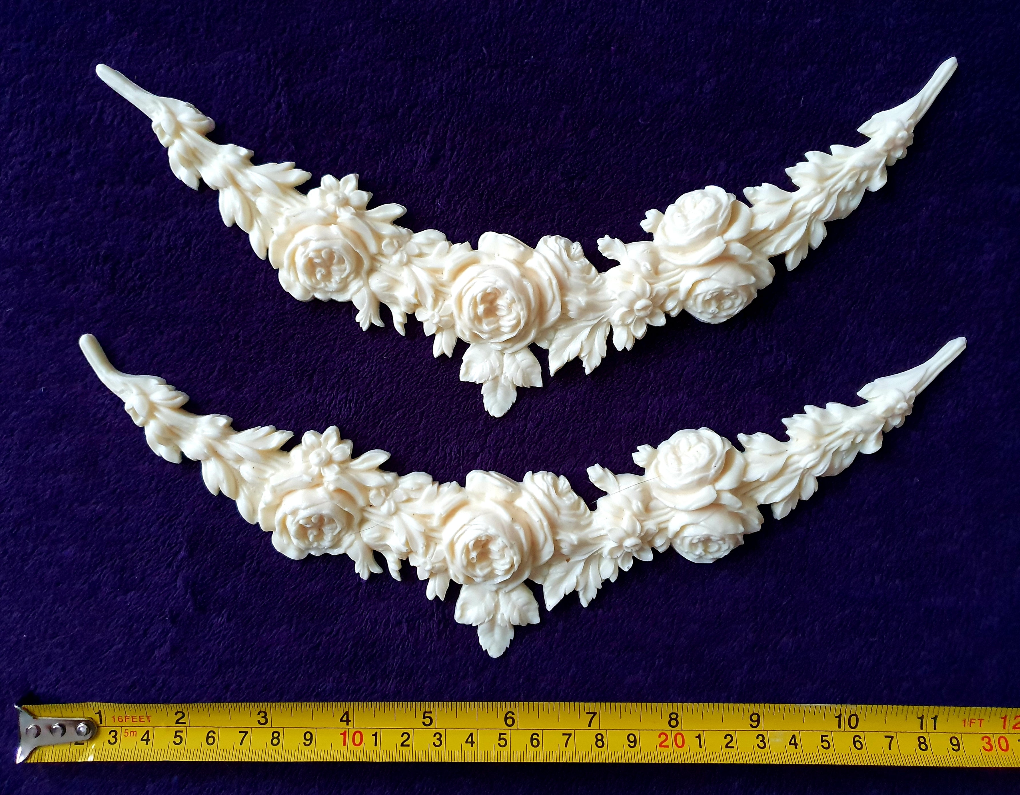 PAIR DECORATIVE FLORAL SWAG ONLAY MOULDING WALL FURNITURE DECORATION (No118)