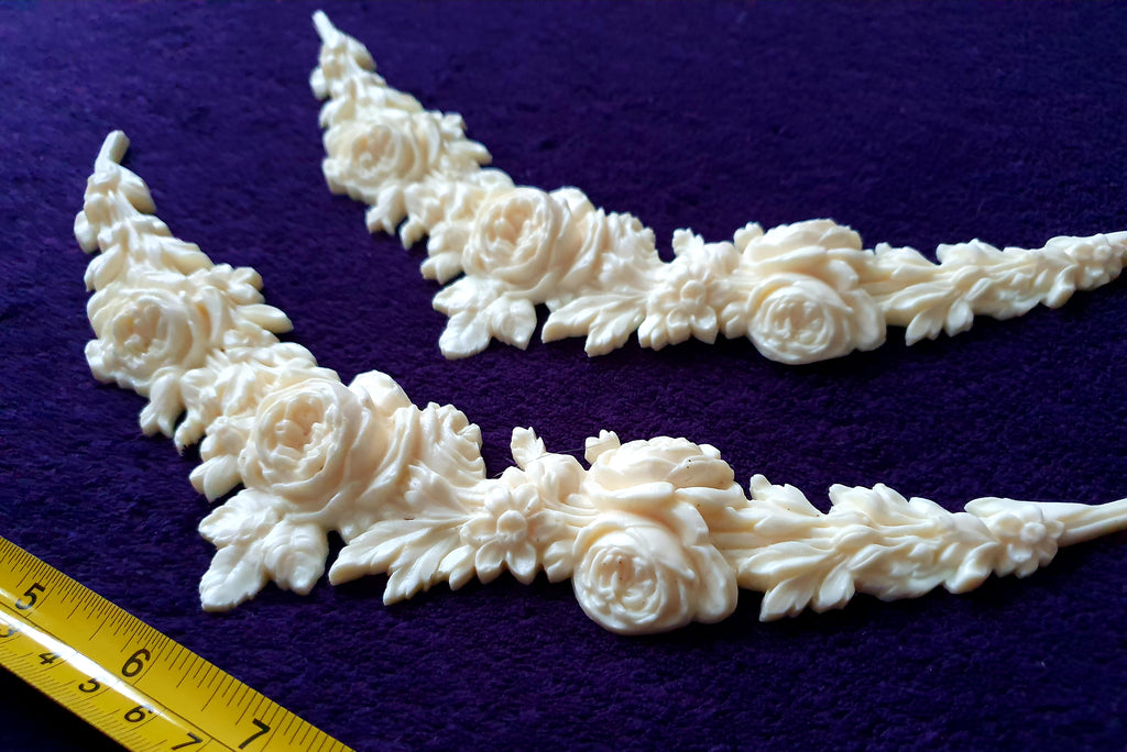 PAIR DECORATIVE FLORAL SWAG ONLAY MOULDING WALL FURNITURE DECORATION (No118)