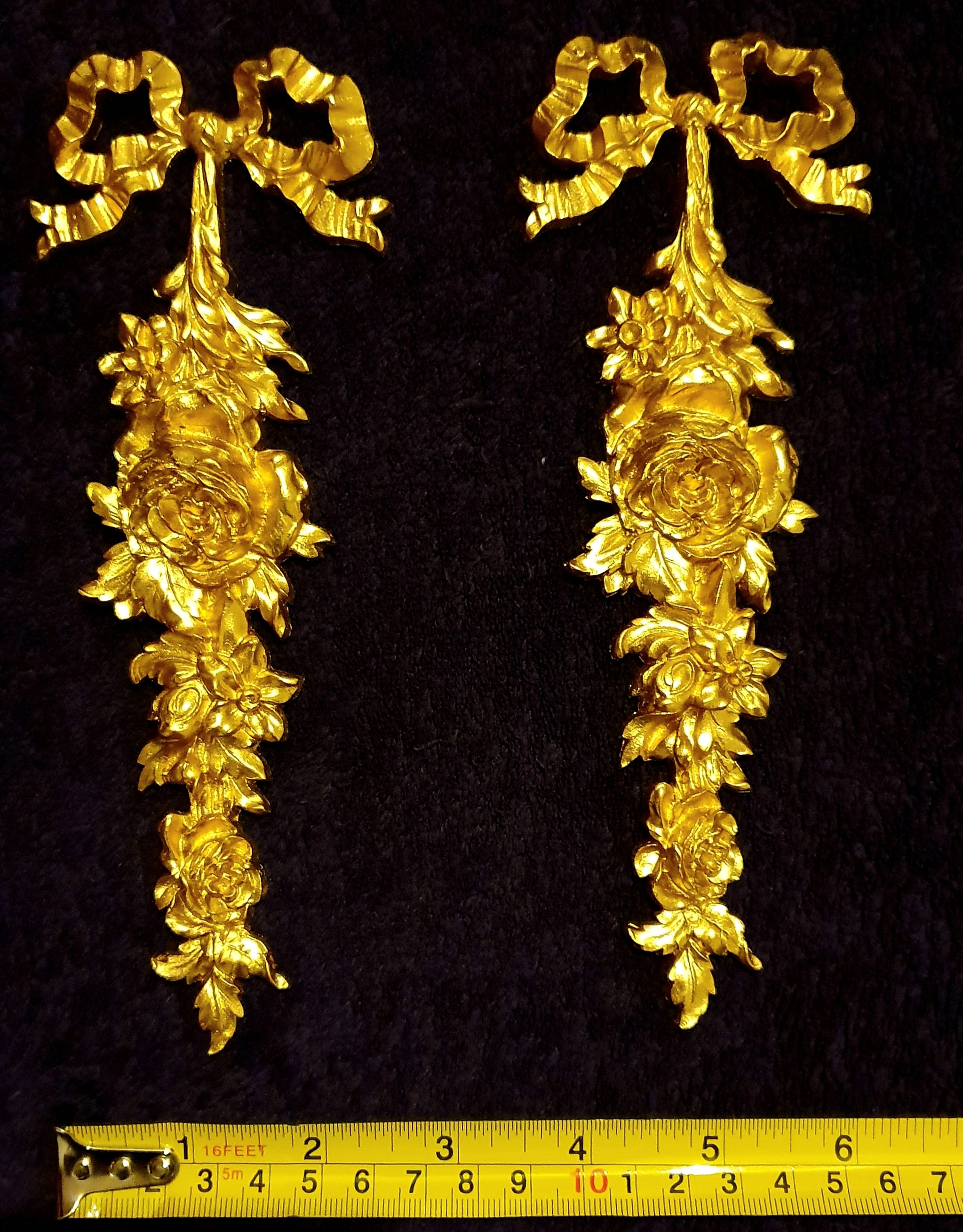 PAIR DECORATIVE FLORAL SWAG DROP ONLAY MOULDING WALL FURNITURE DECORATION (No119)