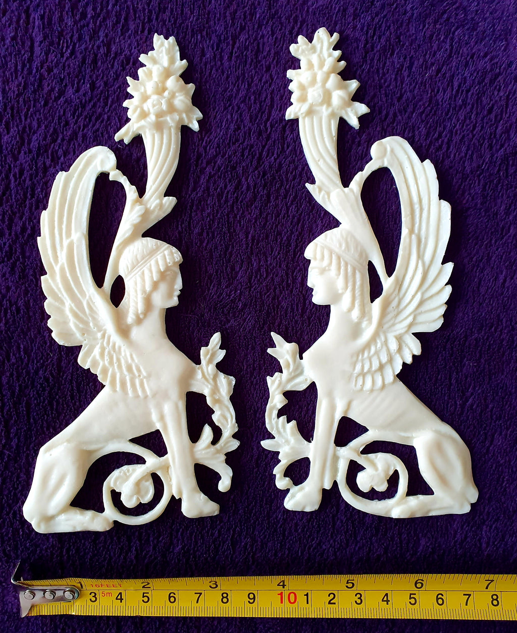 PAIR EMPIRE SPHINX GRIFFIN WALL MOULDING ONLAY APPLIQUE (No122)