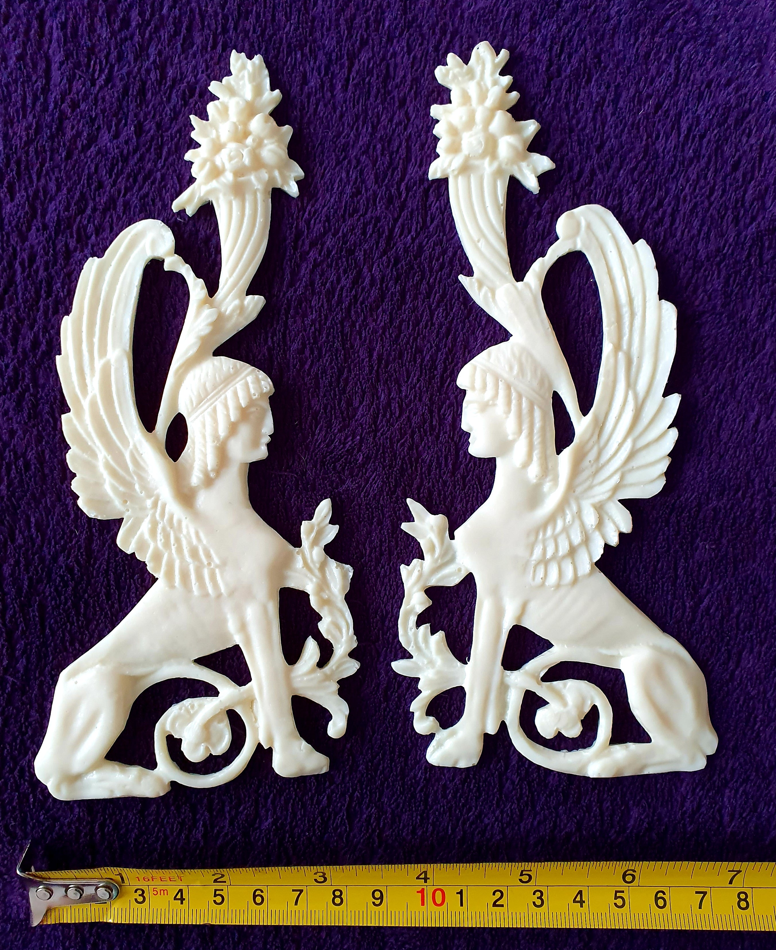 PAIR EMPIRE SPHINX GRIFFIN WALL MOULDING ONLAY APPLIQUE (No122)