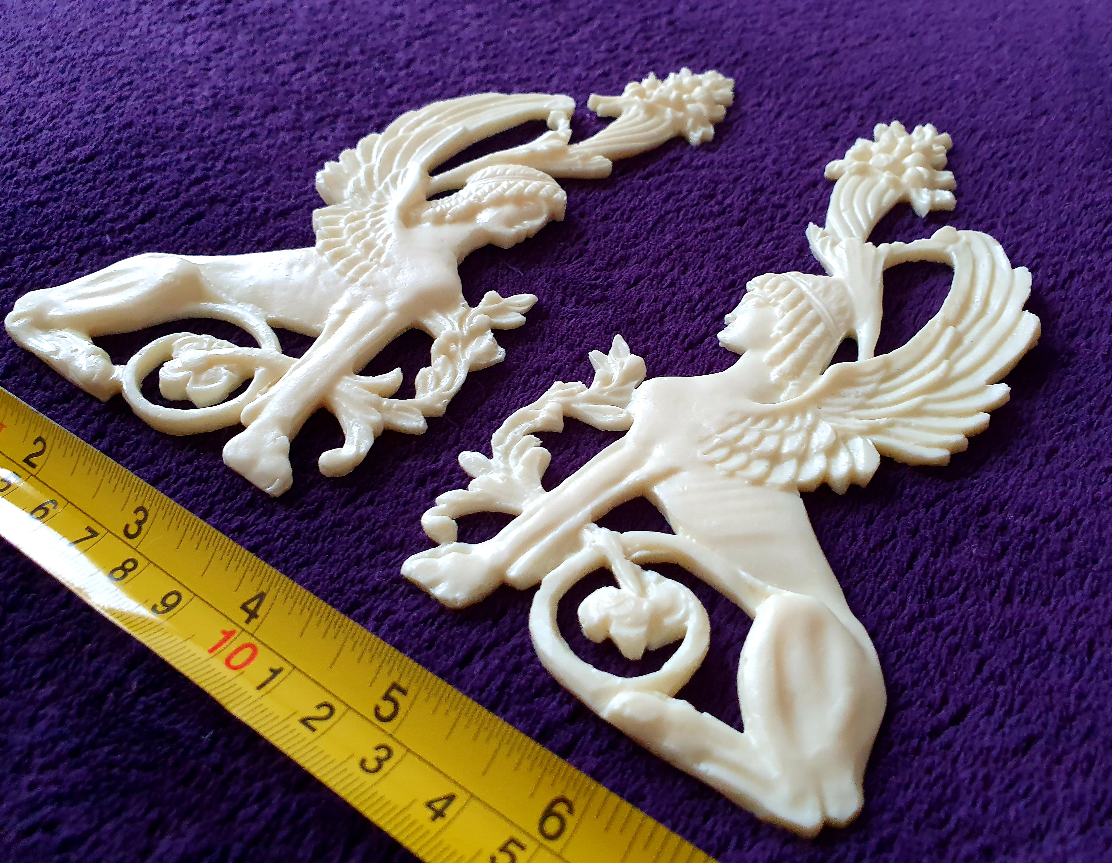 PAIR EMPIRE SPHINX GRIFFIN WALL MOULDING ONLAY APPLIQUE (No122)