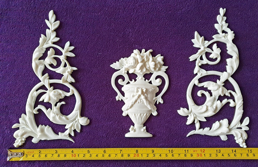DECORATIVE RESIN MOULDING LOUIS XVI ANTIQUE APPLIQUE GILT WHITE WALL DECORATION (No141)
