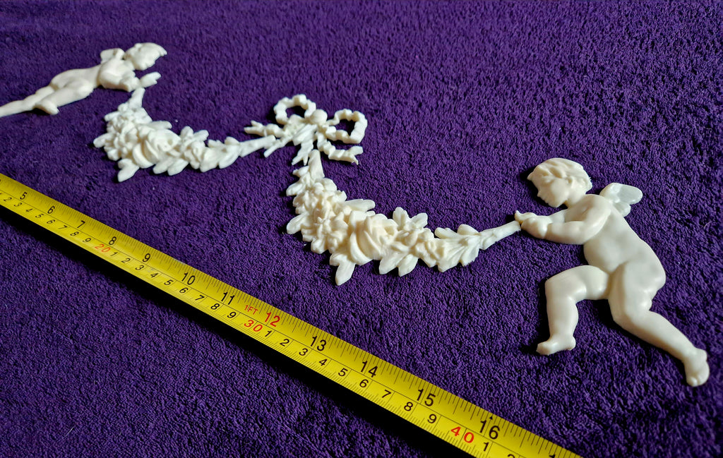 DECORATIVE RESIN PEDIMENT LOUIS XVI CHERUBS FLORAL APPLIQUE GILT WHITE DECORATION (No171)