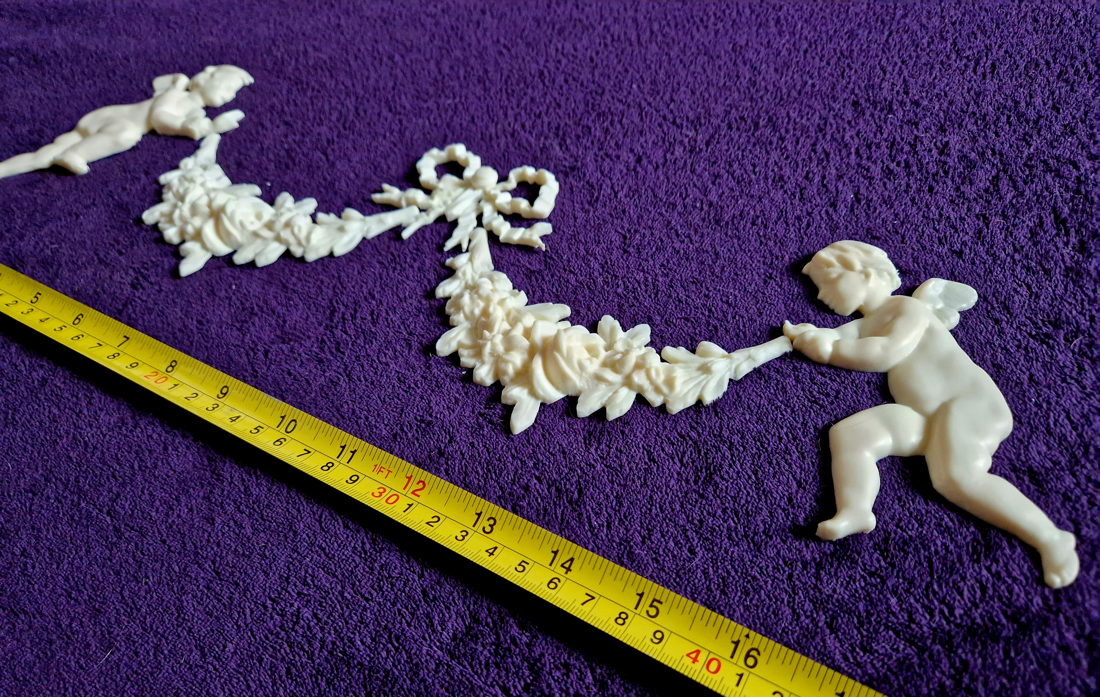 DECORATIVE RESIN PEDIMENT LOUIS XVI CHERUBS FLORAL APPLIQUE GILT WHITE DECORATION (No171)
