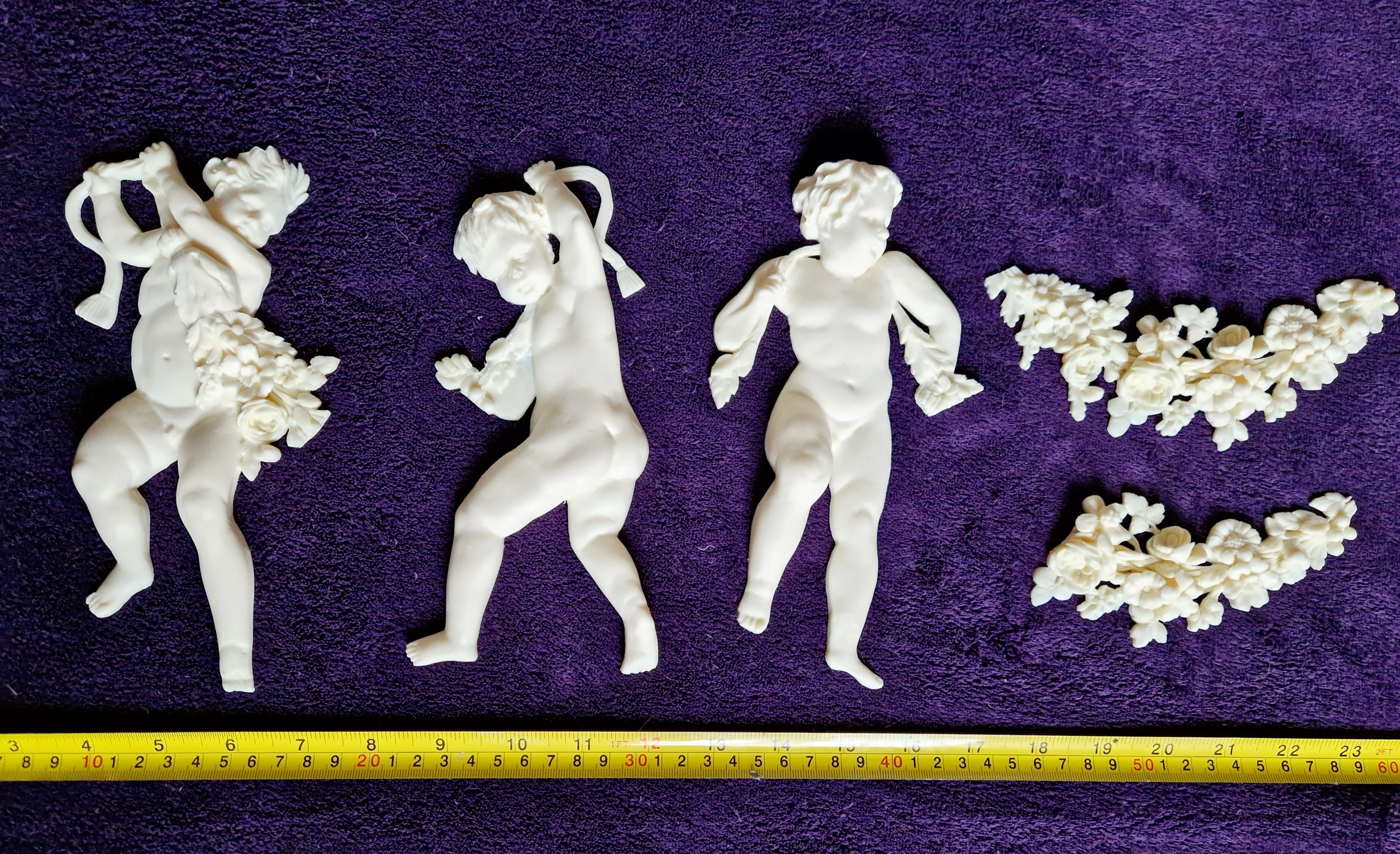 DECORATIVE RESIN PEDIMENT LOUIS XVI CHERUBS FLORAL APPLIQUE GILT WHITE DECORATION (No176)