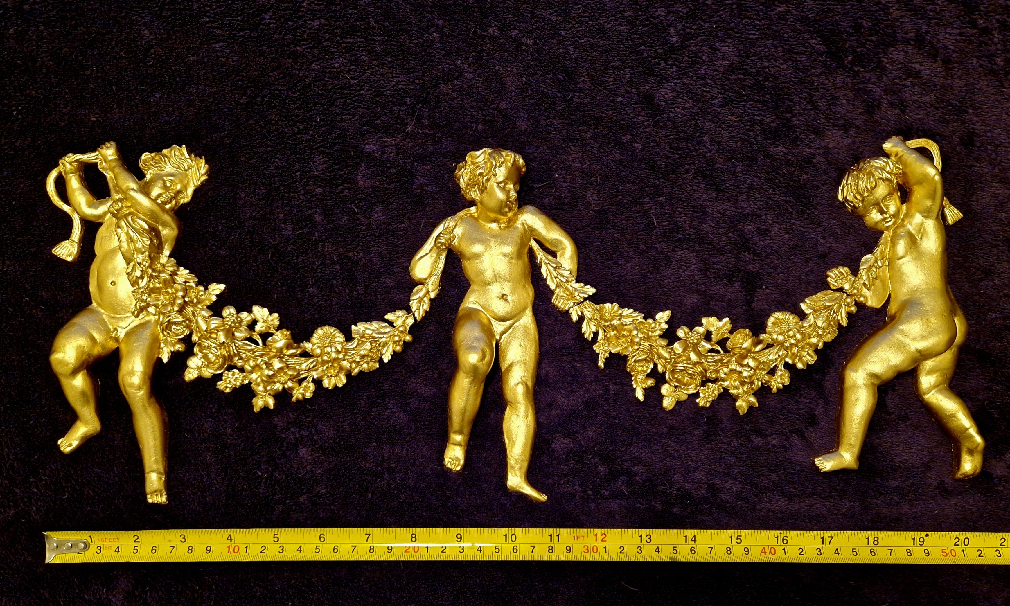 DECORATIVE RESIN PEDIMENT LOUIS XVI CHERUBS FLORAL APPLIQUE GILT WHITE DECORATION (No176)