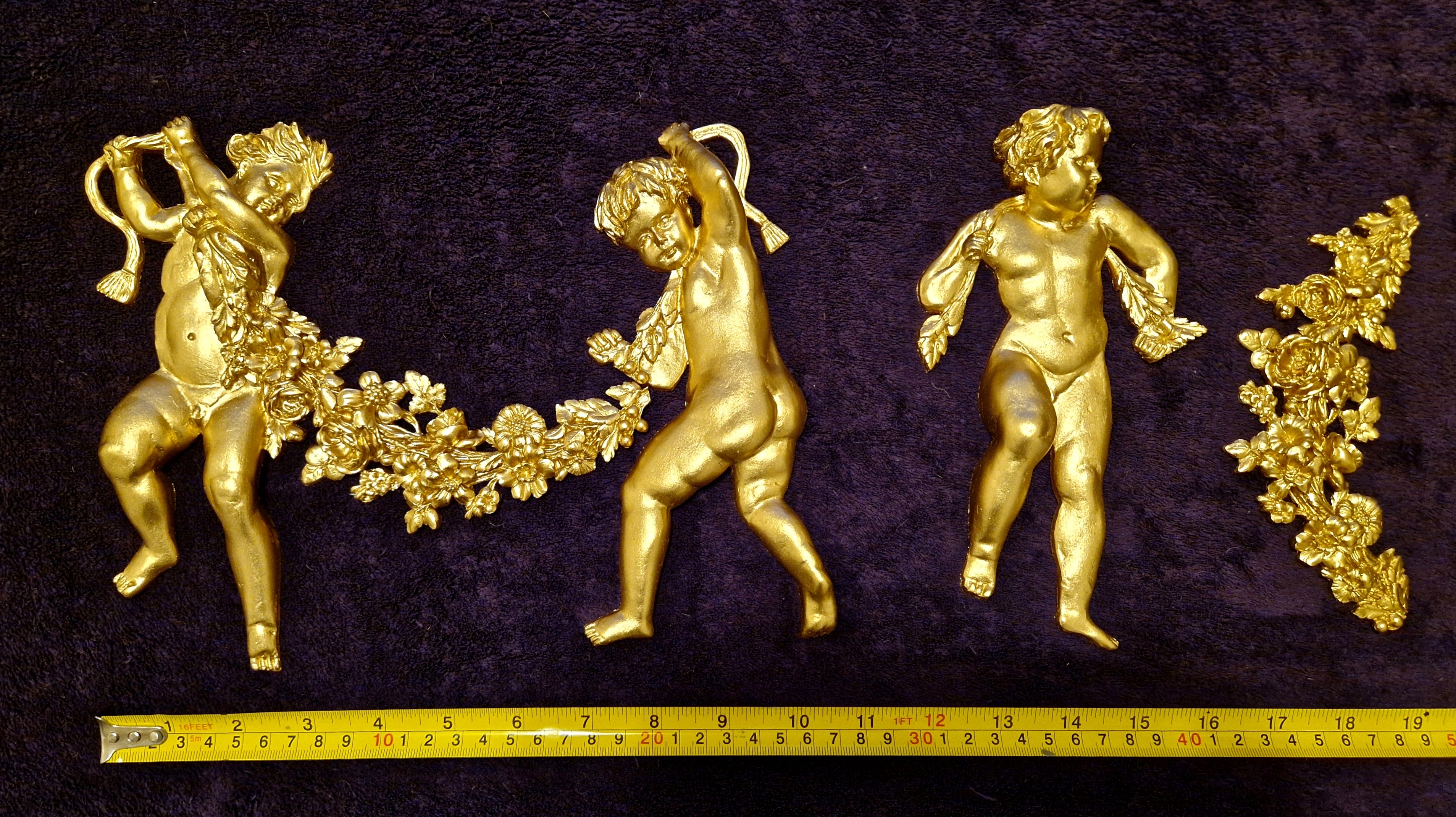 DECORATIVE RESIN PEDIMENT LOUIS XVI CHERUBS FLORAL APPLIQUE GILT WHITE DECORATION (No176)