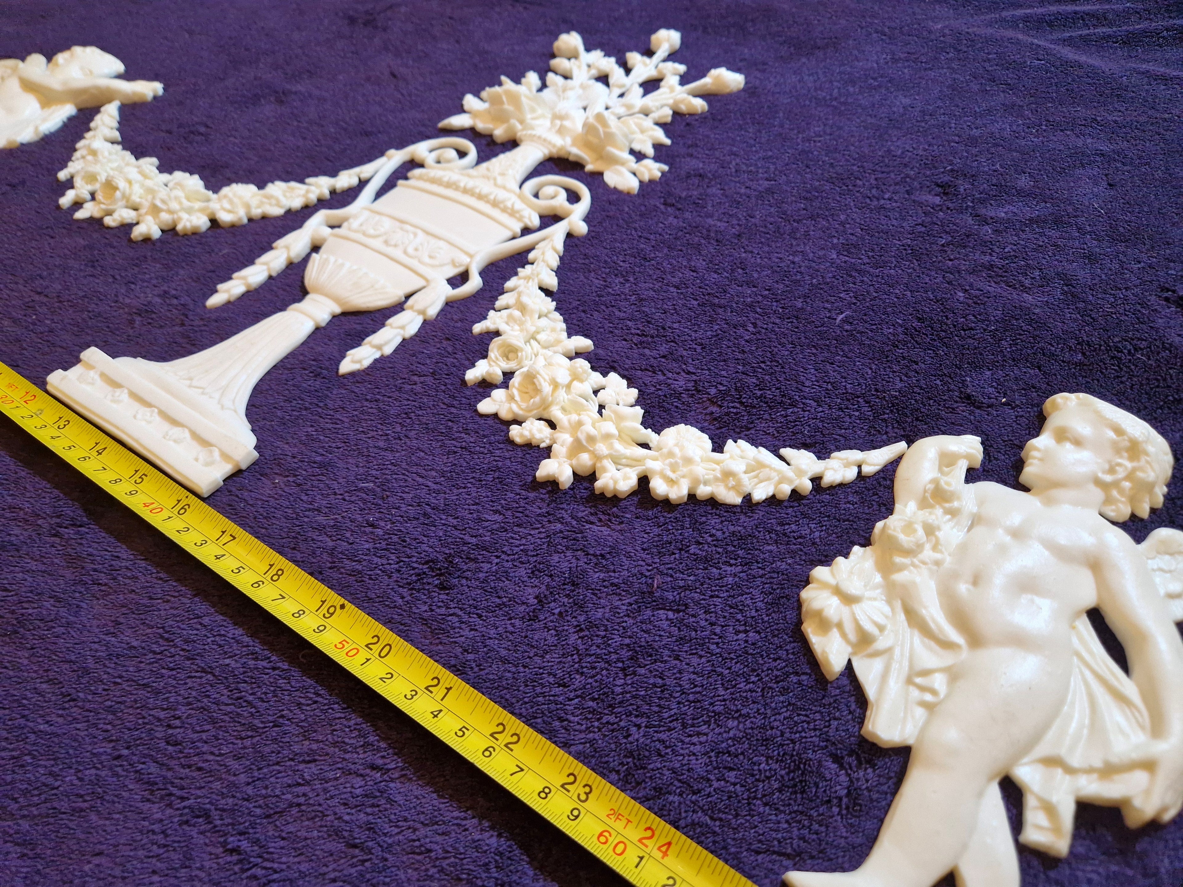 DECORATIVE RESIN PEDIMENT LOUIS XVI CHERUBS FLORAL APPLIQUE GILT WHITE DECORATION (No185)