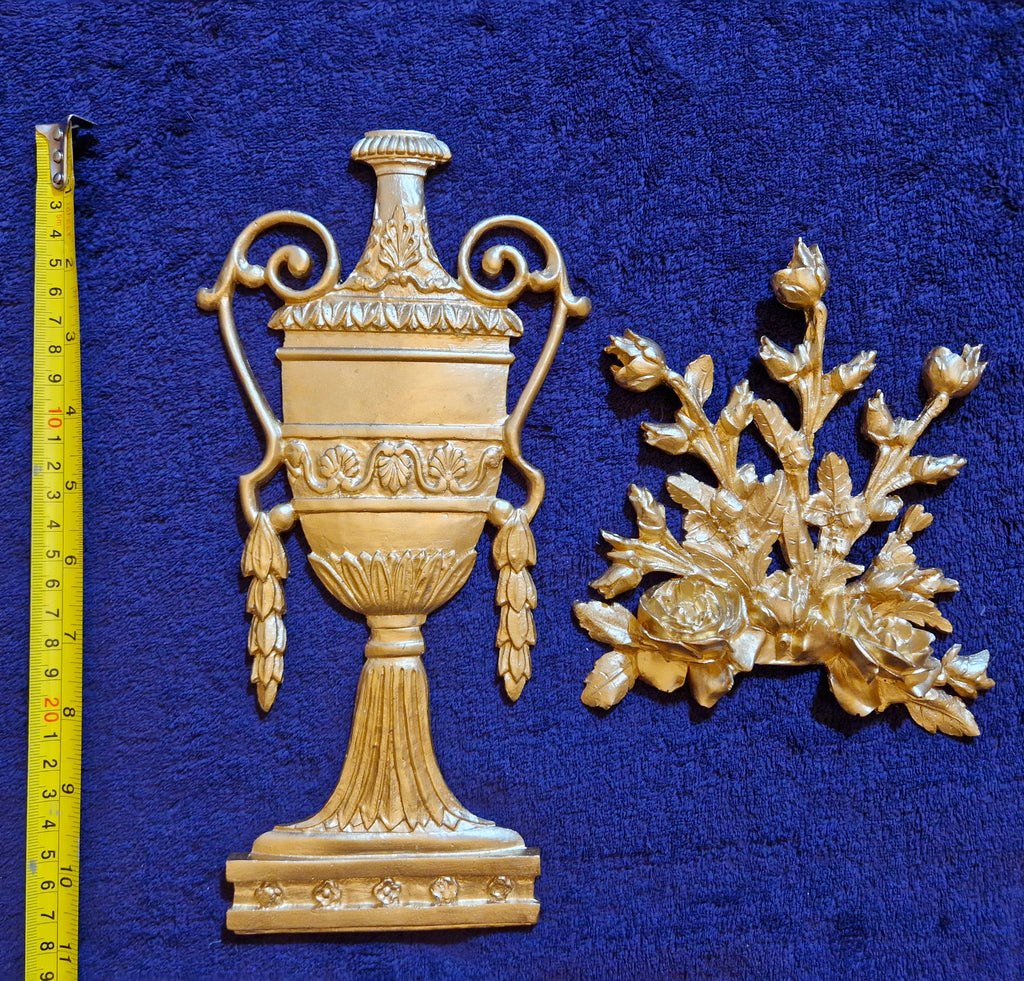 DECORATIVE RESIN PEDIMENT LOUIS XVI CHERUBS FLORAL APPLIQUE GILT WHITE DECORATION (No186)