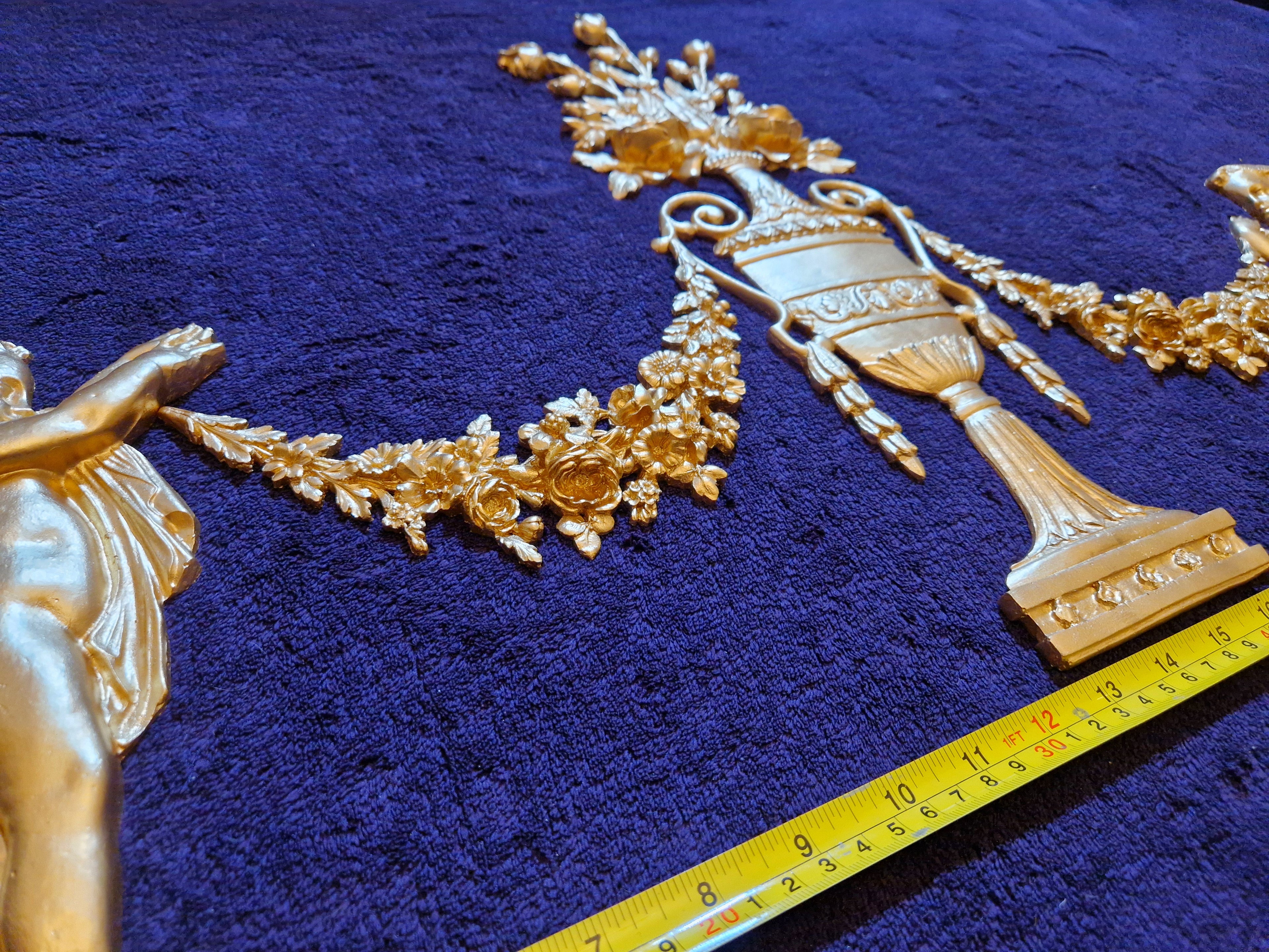 DECORATIVE RESIN PEDIMENT LOUIS XVI CHERUBS FLORAL APPLIQUE GILT WHITE DECORATION (No185)