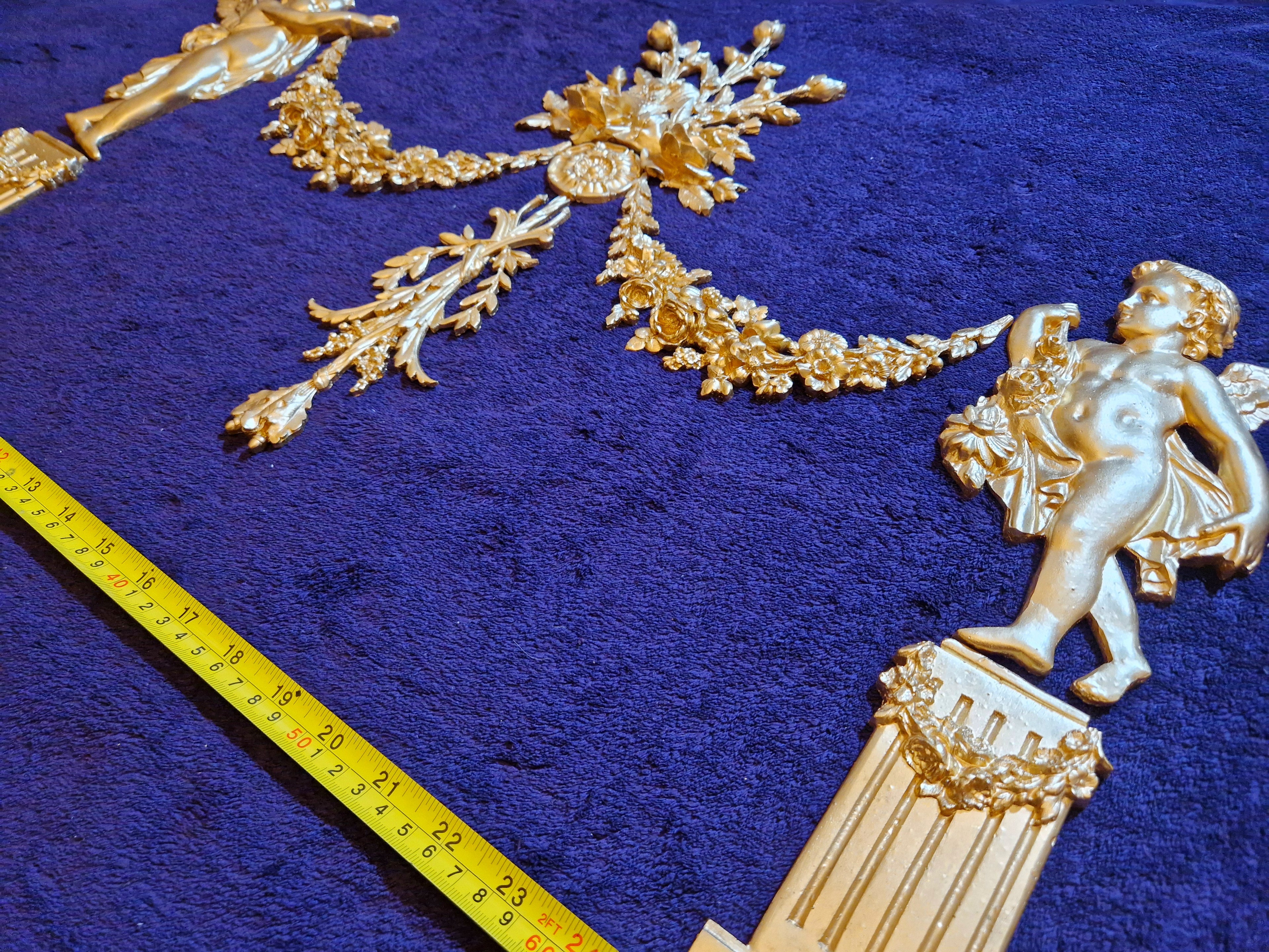 DECORATIVE RESIN PEDIMENT LOUIS XVI CHERUBS FLORAL APPLIQUE GILT WHITE DECORATION (No184)