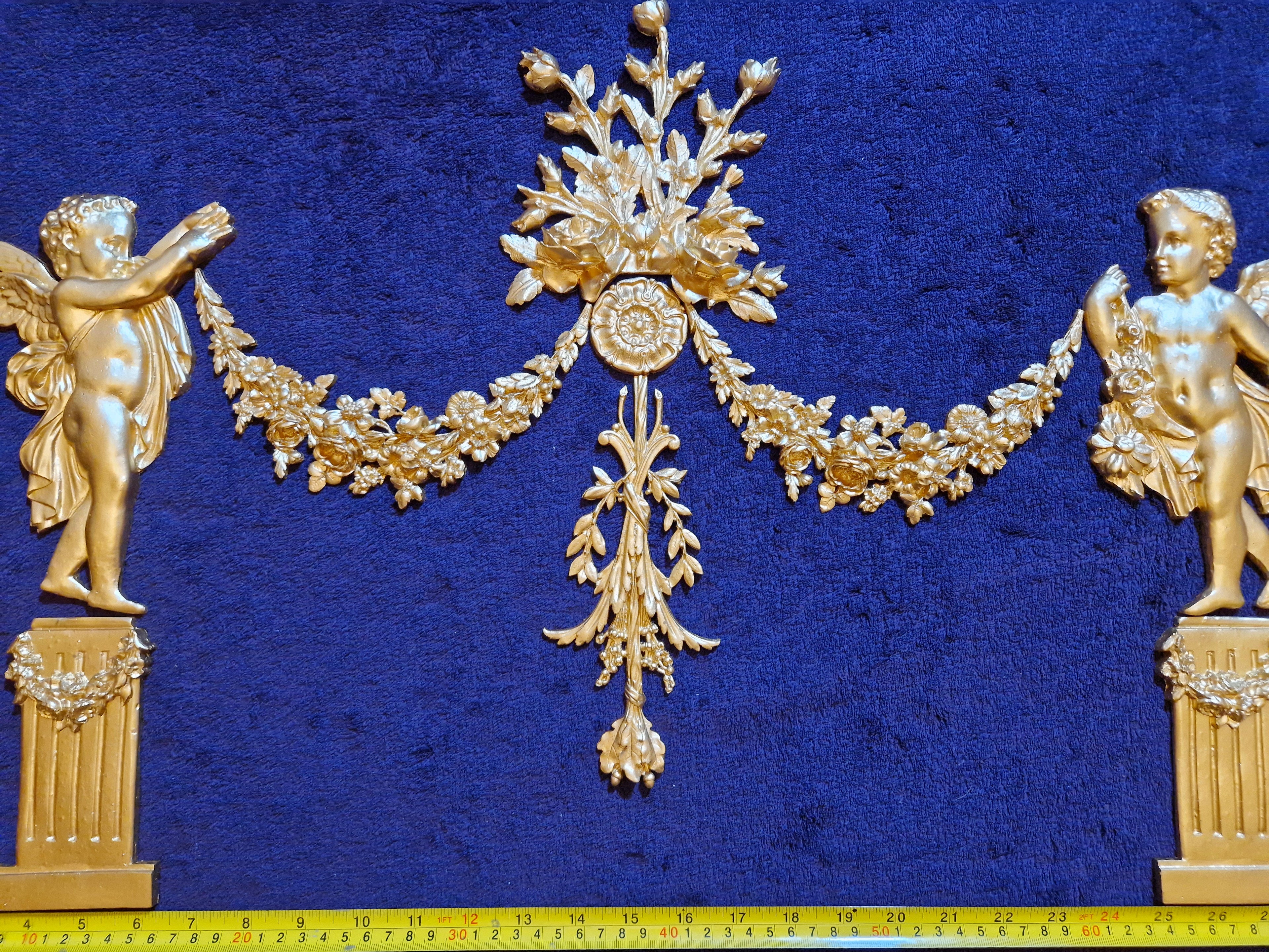 DECORATIVE RESIN PEDIMENT LOUIS XVI CHERUBS FLORAL APPLIQUE GILT WHITE DECORATION (No184)
