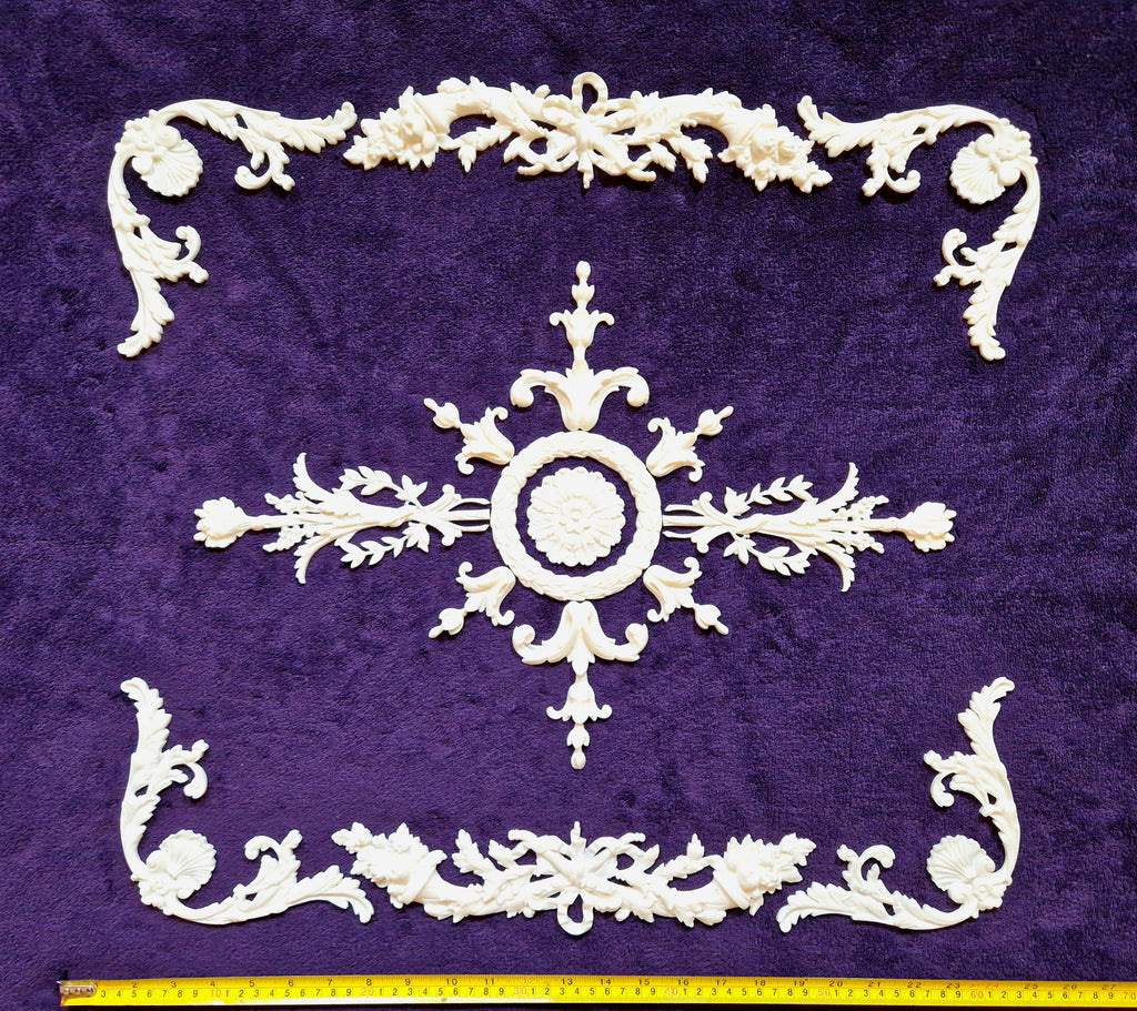 DECORATIVE PLASTIC MOULDING LOUIS XVI ANTIQUE STYLE APPLIQUE GILT WHITE WALL DECORATION (No196)
